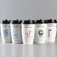 100 pcs disposable cup sleeve cartoon double deck corrugated paper coffee tea juice disposable cup sleeve customized supplier
