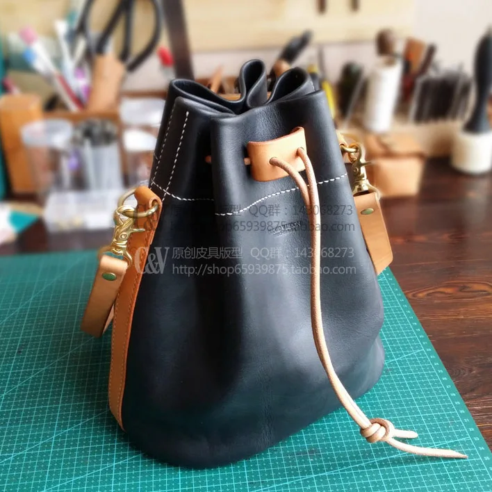 DIY ручной работы Повседневная кожаная сумка мешок рисунок черный [B 019] Сумочка