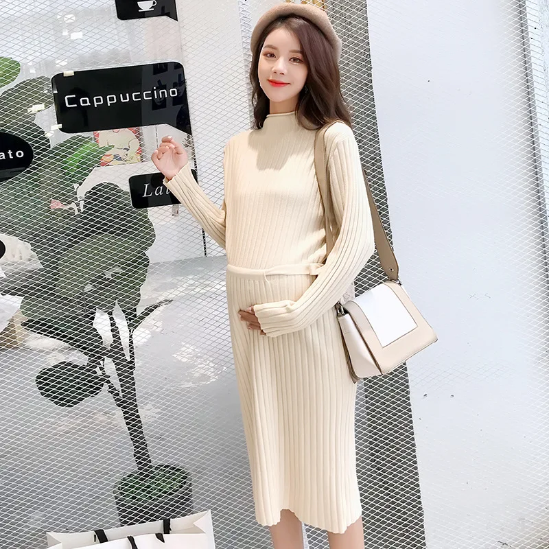 2018 Осень Зима Мода для беременных длинный ребристый вязаный свитер с высокой