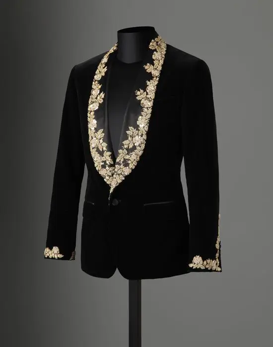 

Новейший дизайн пальто и брюк, черный бархатный блейзер с аппликацией, мужской свадебный костюм для выпускного вечера, Жакеты на заказ, мужс...
