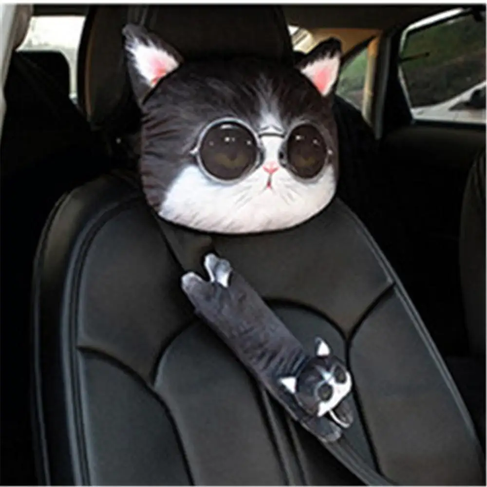 Spectacle Cat Подголовник для автомобиля, подушка для шеи с милым мультяшным животным, защита на плечо, автомобильный стиль, чехол для ремня безопасности, подушка для головы и шеи - Цвет: Spectacle Cat
