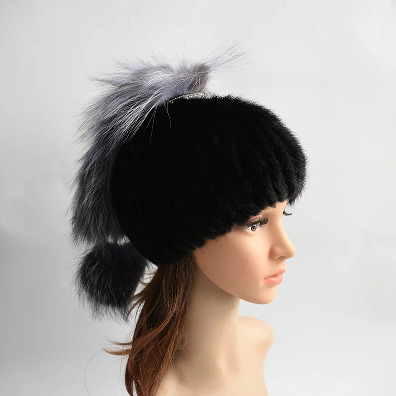 Женская зимняя шапка из меха норки настоящие вязаные шапки и чернобурки русская