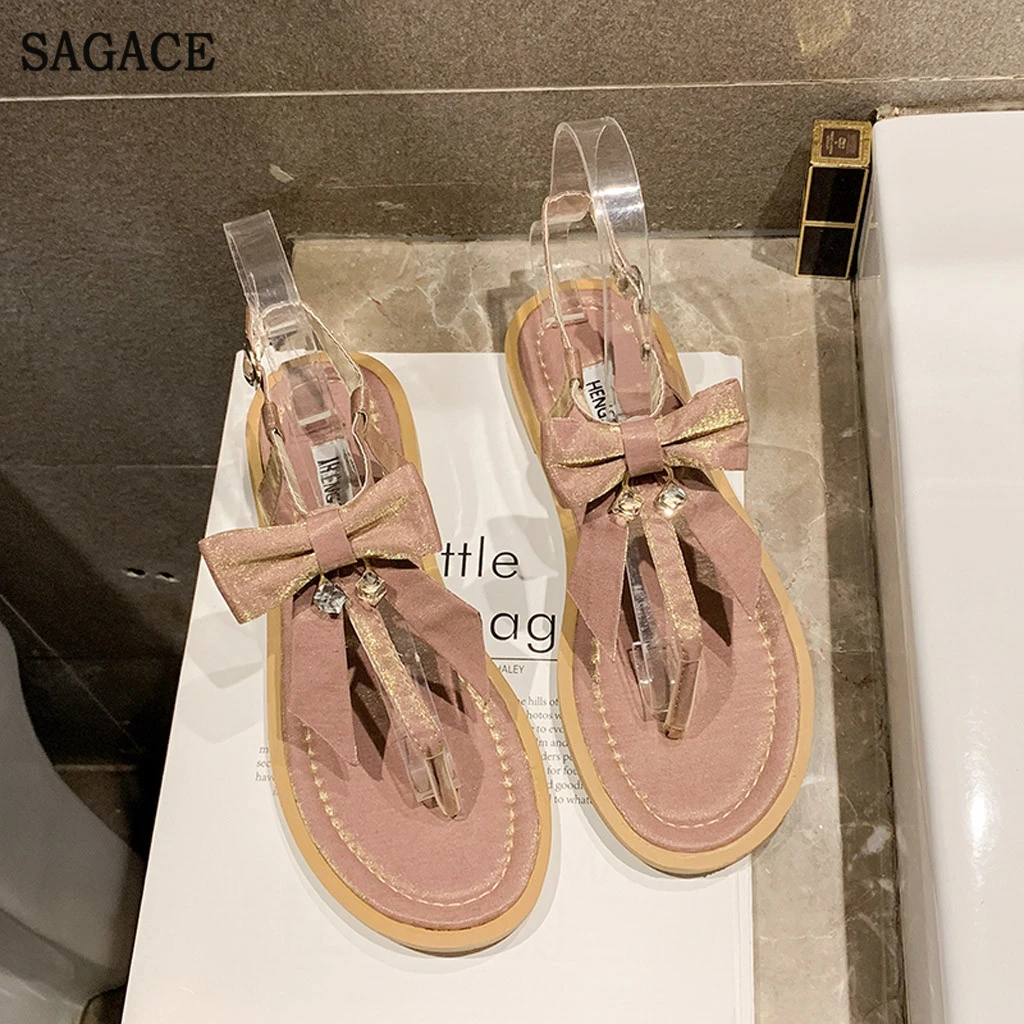 SAGACE Модные женские уличные летние стразы на плоской подошве без шнуровки с