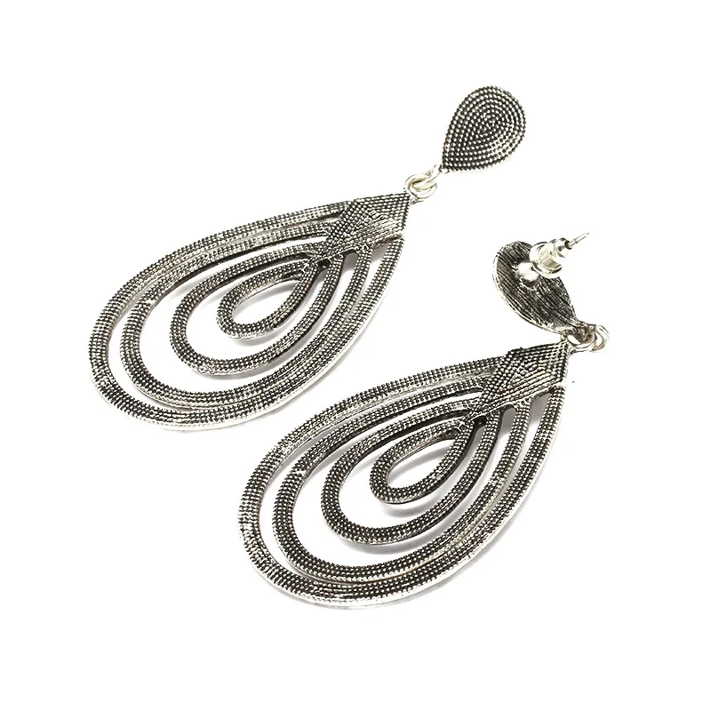 Dangle Long Earrings Women Antique Gold Silver Color Big Hollow Out Water Drop Earring Ear Jewelry Statement Eardrop Pendientes | Украшения