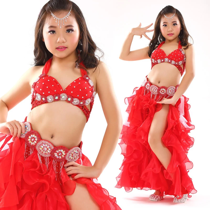 Top Grade Children Belly Dancing Clothes 3-piece Oriental Outfit Bra Belt Skirt Girls Dance Costume Set Professional | Тематическая