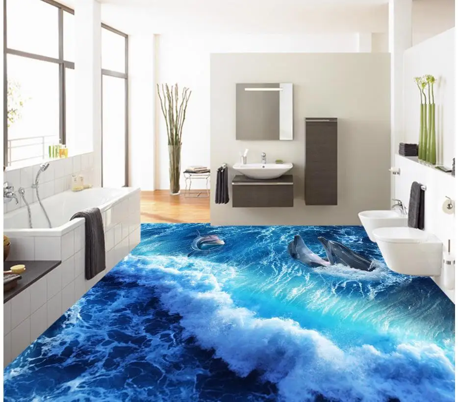 3d стереоскопические обои украшение для дома дельфин волны морской мир 3D ванной
