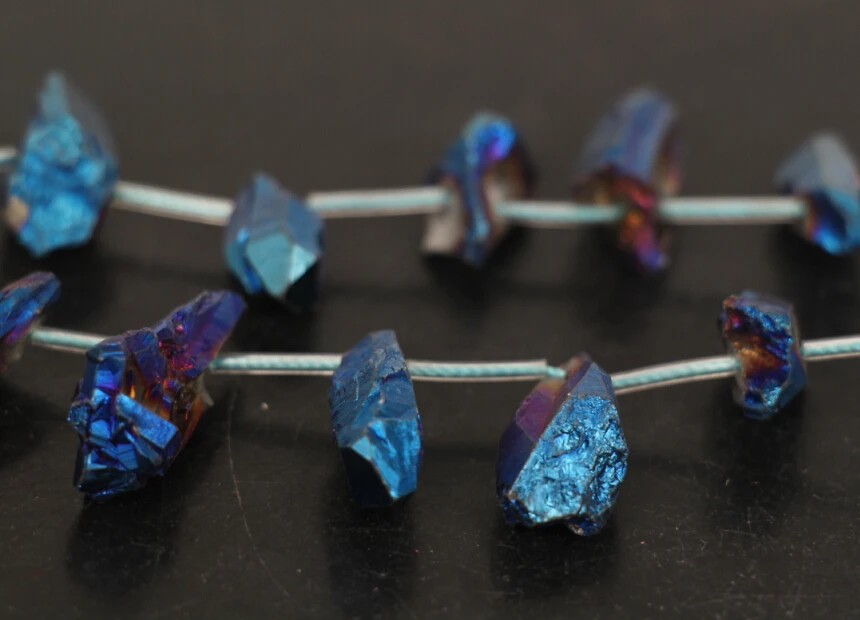 Нитка 15 5 дюйма голубые титановые друзы кварцевые кристаллы точечные подвесные