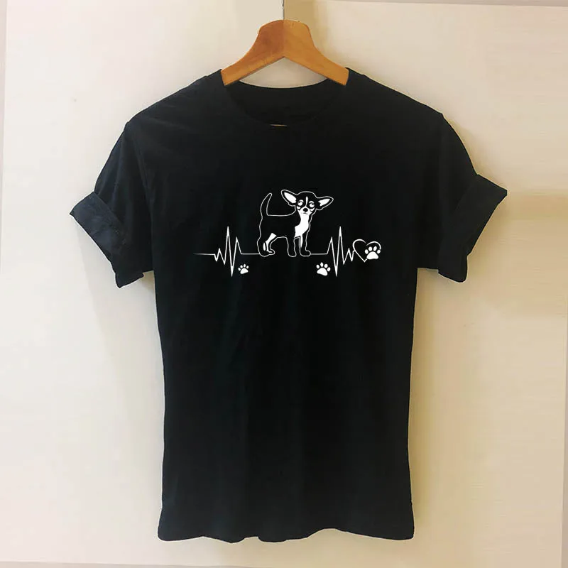 Heartbeat, чихуахуа, собаки, влюбленные, подарок подруге, футболка, сердцебиение, лапа, собаки, женская футболка, короткий рукав, хлопок, футболки, Harajuku
