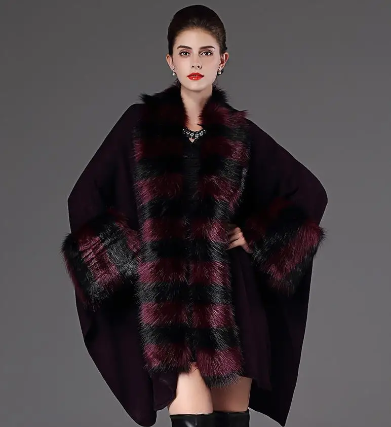 Свободный вязаный кардиган с воротником из лисьего меха, накидка из искусственного меха, накидка, меховое пальто для женщин