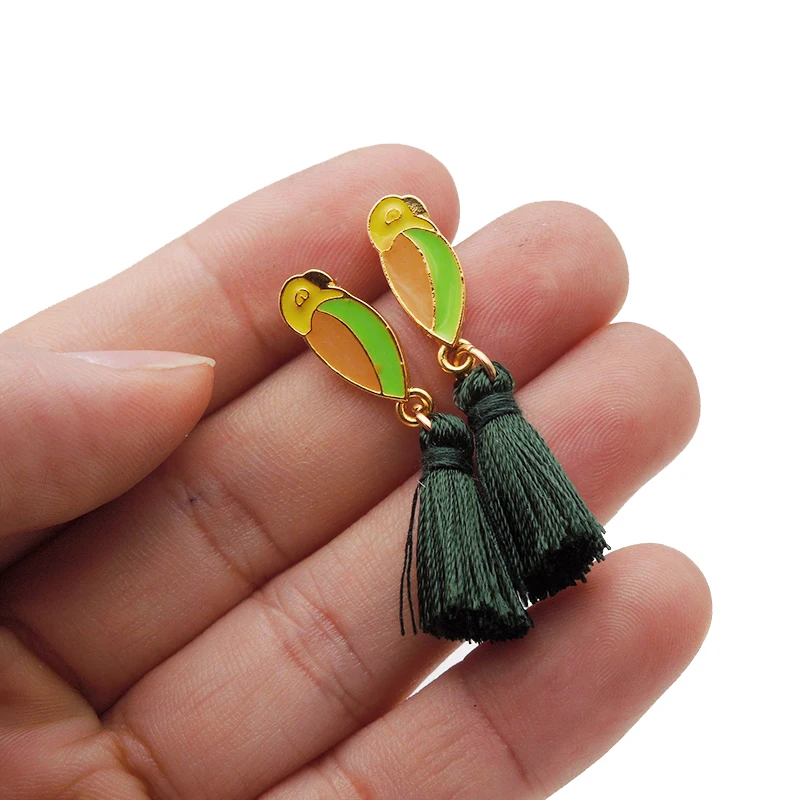 Эмаль Попугай ожерелье для женщин Металл попугай птица кисточкой серьги набор