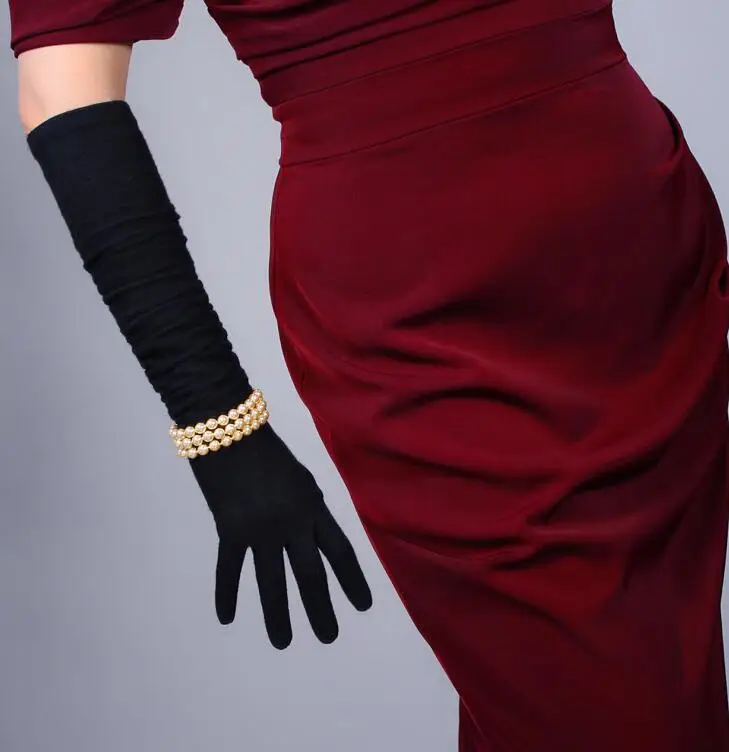 Women's autumn winter elastic knitted Long wool gloves female ultra long fashion party dress glove 50cm R973 | Аксессуары для