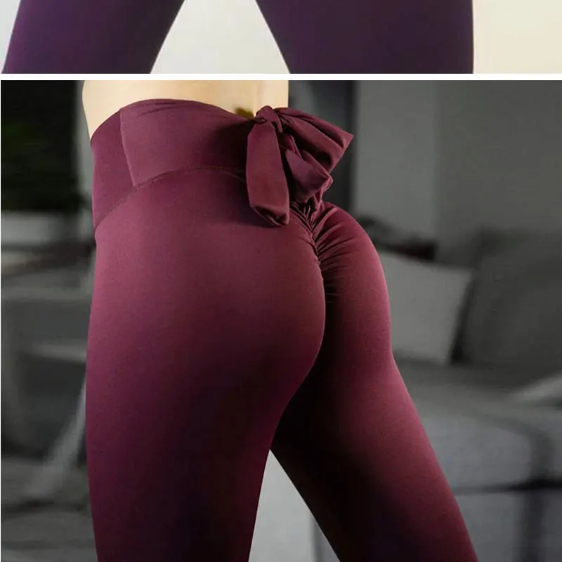 Красота Stay Sexy бантом шифон для женщин леггинсы для тренировки повседневное Push Up высокие эластичные Фиолетовый Бабочка Тощий джоггеры