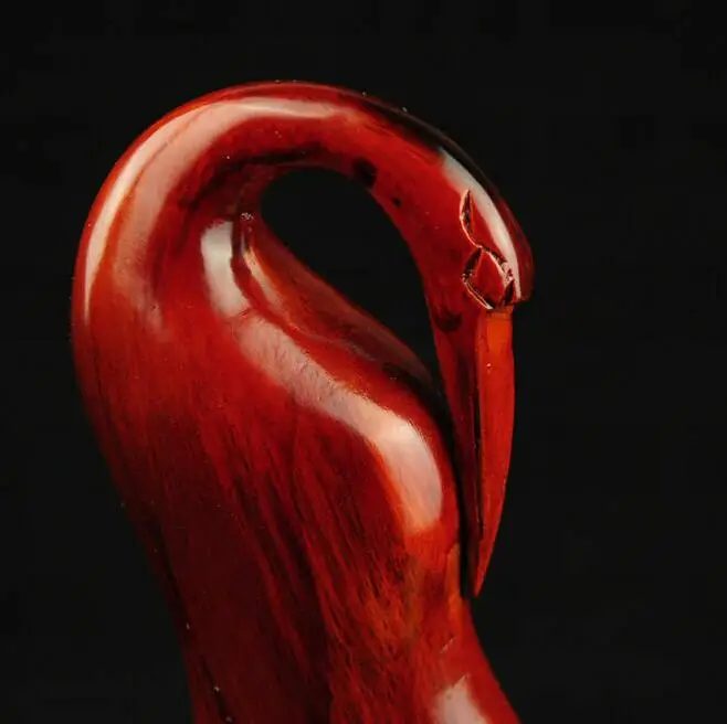 

Collectible Decorated A Pair Of Rare Chinese Wood Hand-Carved Animal 2 Lifelike Cranes Red-crowned Cranes