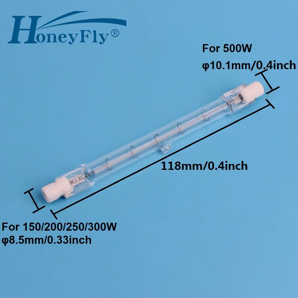 

HoneyFly 1pc J118 Halogen Lamp Bulbs 220V/110V 150W 200W 250W 300W 500W R7S Double Ended 118mm Filament Flood Lights Quartz Tube