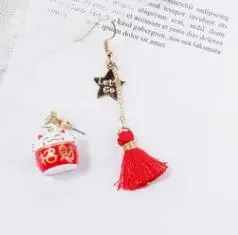 3 Креативные серьги Maneki Neko Fortune Cat с кисточками, висячие серьги с искусственным жемчугом, асимметричные серьги-гвоздики - Окраска металла: 3