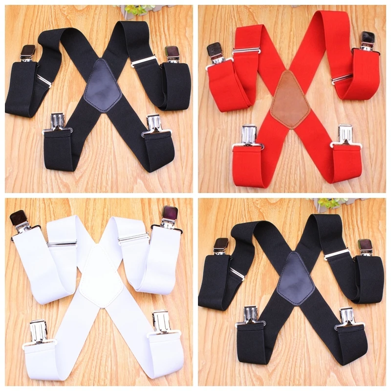Мужские широкие регулируемые подтяжки черные белые красные однотонные цветные 50