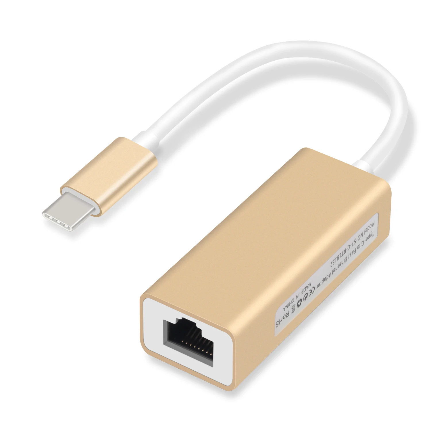 GOOJODOQ USB C адаптера Ethernet 10/100 Мбит/с Тип C RJ45 сетевой адаптер USB-C Тип-C сетевая карта USB Ethernet для MacBook RTS8152 - Цвет: Золотой