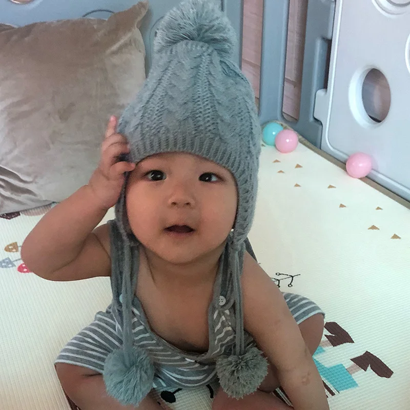 Теплая зимняя шапка бомбер из хлопка и бархата милый головной убор для