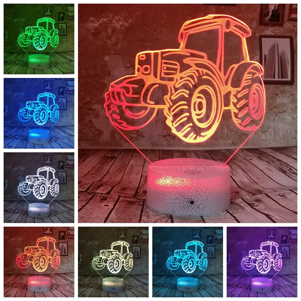 Drop Shipping Cute Cartoon Car 7 Colors RGB LED 3D Night Light Change USB Xmas Birthday Gifts Table Desk Lamp For Baby Kids | Лампы и