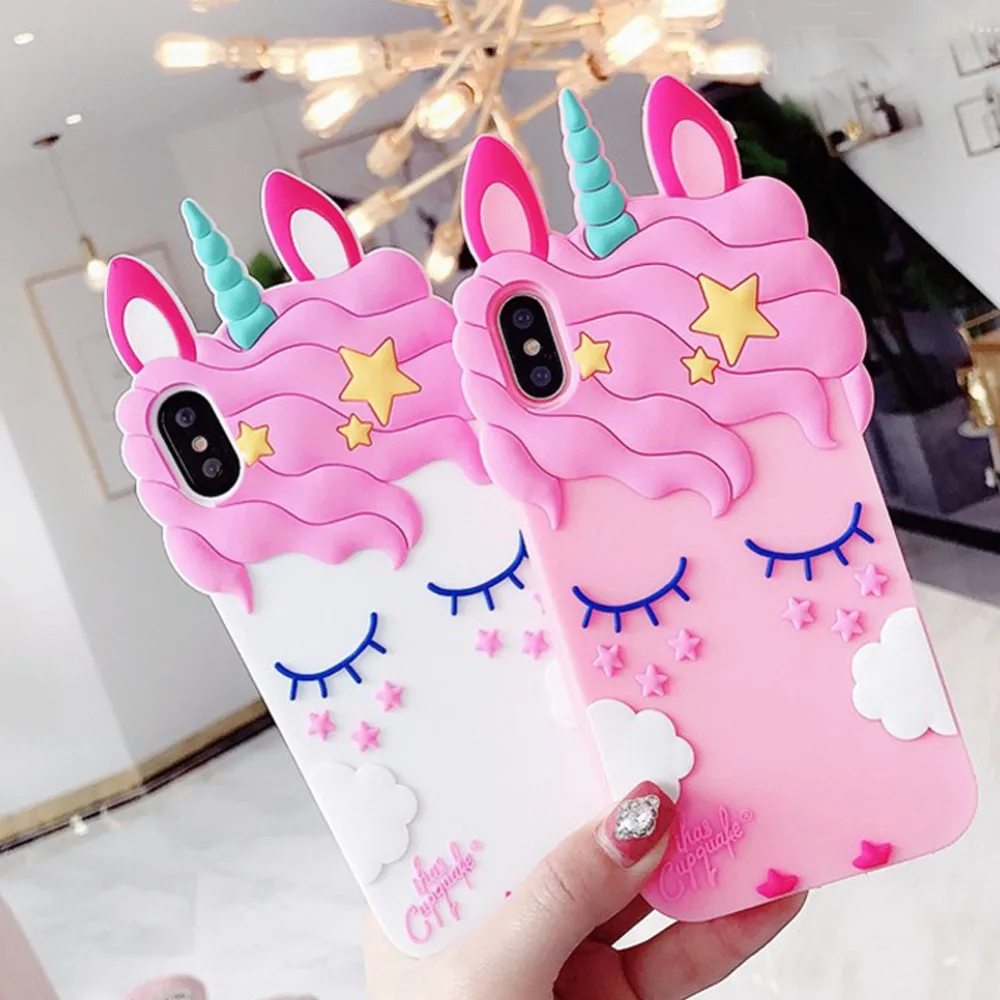 Чехол для iPhone 5S 6 6S 7 8 Plus X мягкий силиконовый чехол телефона с 3D рисунком единорога