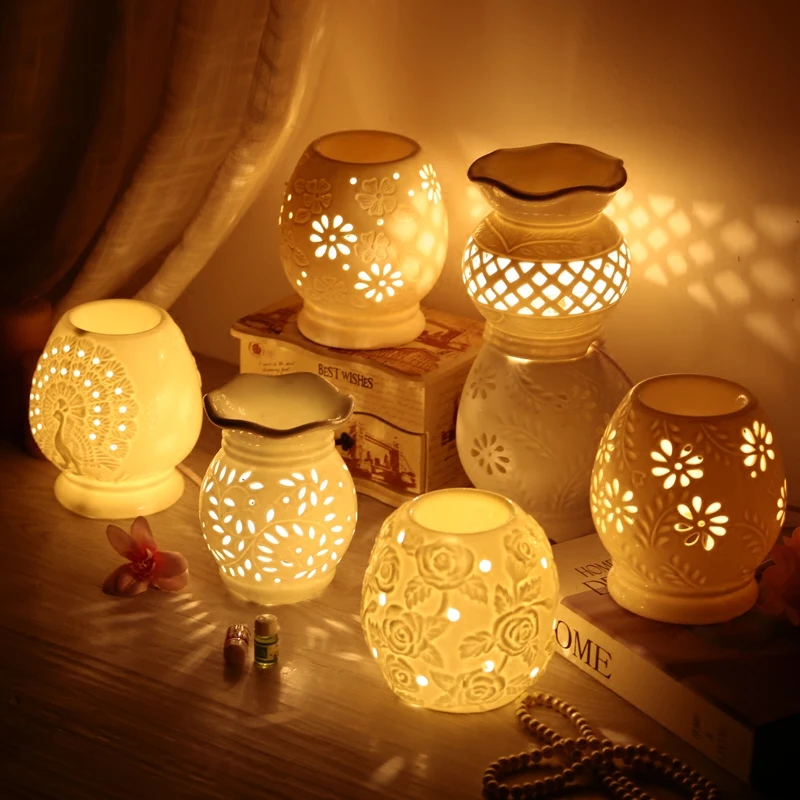 

220V Brief Openwork Electric Ceramic Perfume Diffuser Aromatherapy Lamp Burner Essential Oil Heater SPA Yoga Aroma Stove Furnace