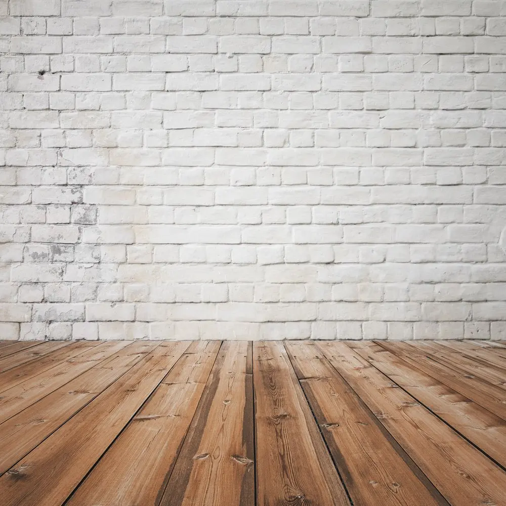 Capisco White Brick Wall with Wood Floor Photo Backdrop for Photography Portrait Background Newborn Baby Photoshoot Props