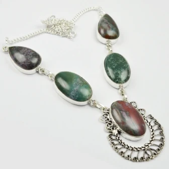 

Blood Stone Necklace Silver Overlay over Copper, 48 cm, N2388
