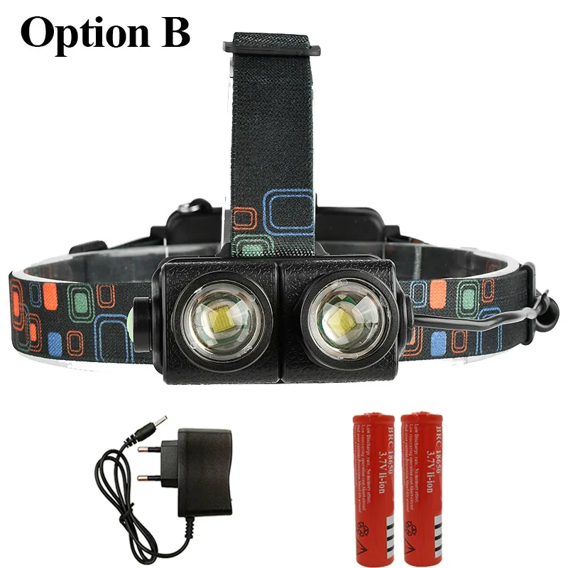 Option B Litwod z202602 налобный фонарь 8000 Люмен чипы 2 x XM-L T6 светодиодный налобный фонарь вспышка светильник Lanterna 4 модель светодиодный налобный светильник для кемпинга светильник - Испускаемый цвет: Option B
