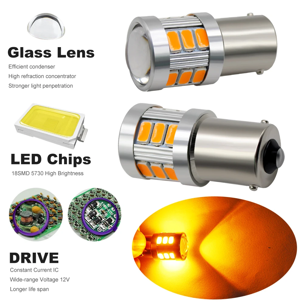 1156 P21W BA15S светодиодный лампы 5730 SMD 18 12V Янтарная желтая лампа Автомобильные фары