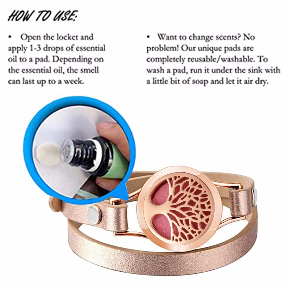 EVERLEAD Wrap Bracelets for Women Rose Gold color tree of life leather bracelet aromatherapy perfume diffuser bangle jewelry | Украшения и