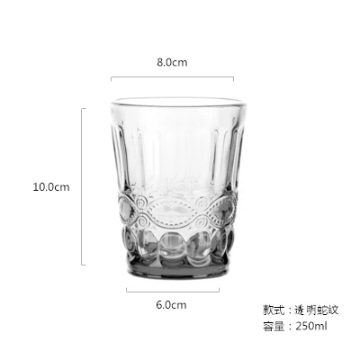 240ml Transparent A Милая Ретро рельефная стеклянная чашка Бытовая утолщенная термостойкая чайная чашка большая креативная чашка для сока - Цвет: 240ml Transparent A