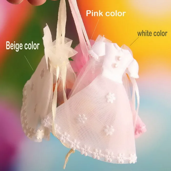 Baby Shower 7*9 см органза Сумки свадебное платье Дизайн конфеты пользу со шнурком 48