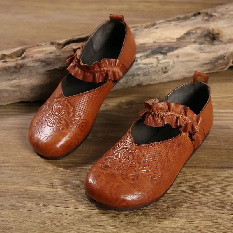 2019 осень женская обувь на плоской подошве из натуральной кожи бабушкины туфли