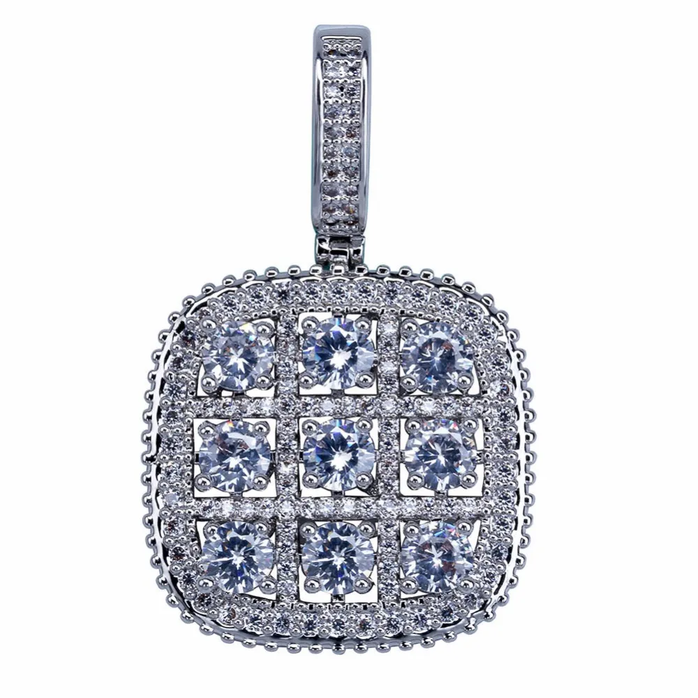 

AAA+ CZ Pave Bling Ice Out Geometric Square Pendant Necklaces Gold Silver Color Copper Material Men's Hip Hop Rapper Jewelry