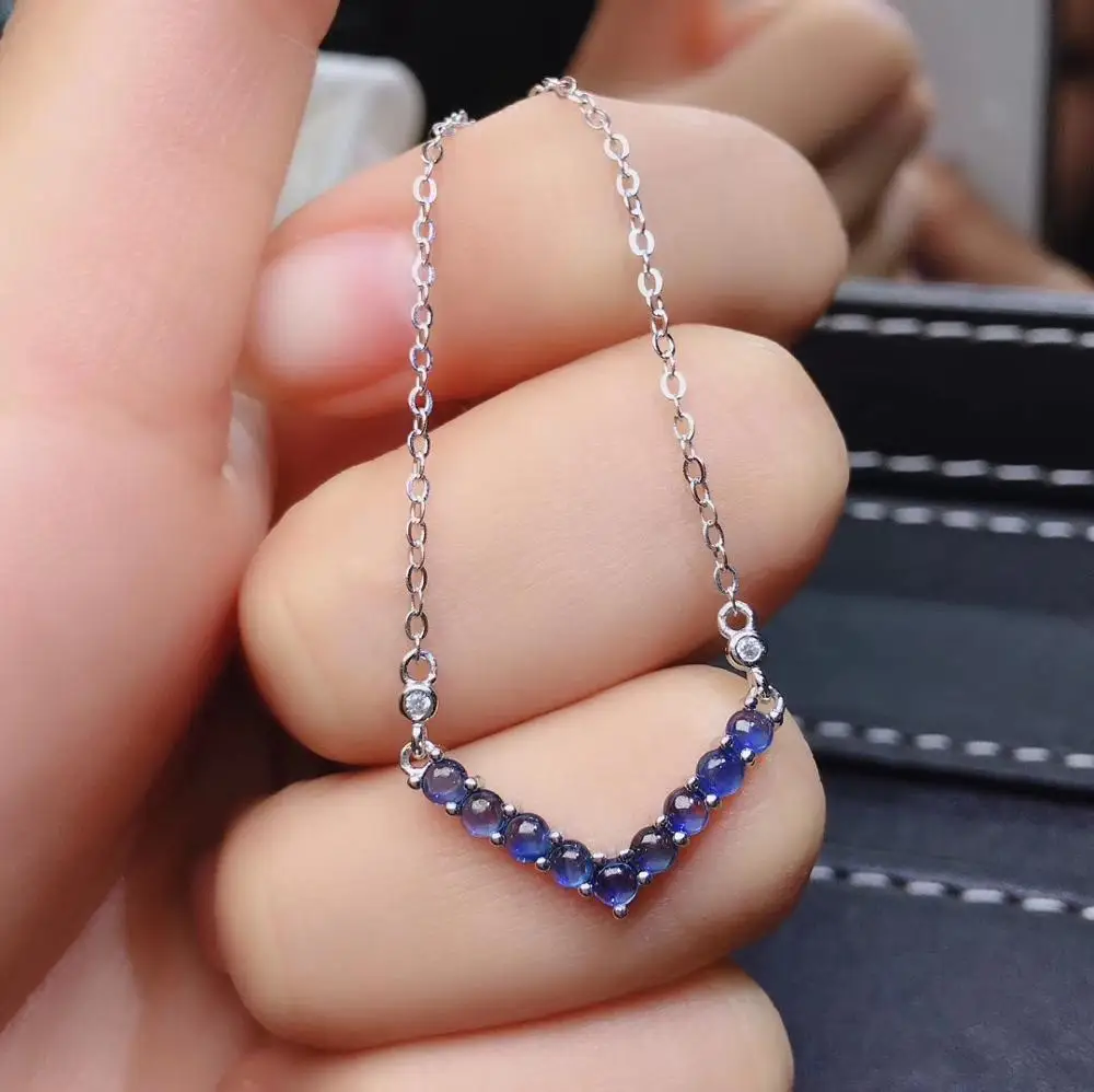 

natural blue sapphire gem Ring necklace Natural Gemstone Jewelry Set S925 Silver elegant geometric row girl party gift jewelry