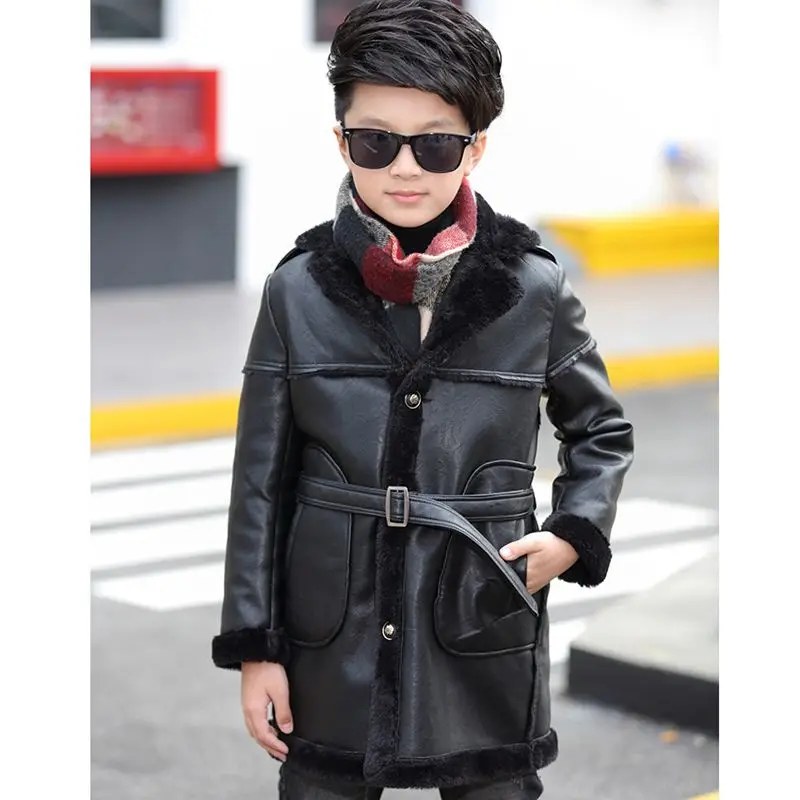 2016 Новая Мода Зима Мальчик Одежда С Длинным Рукавом Дети Пальто Кожаной Куртки