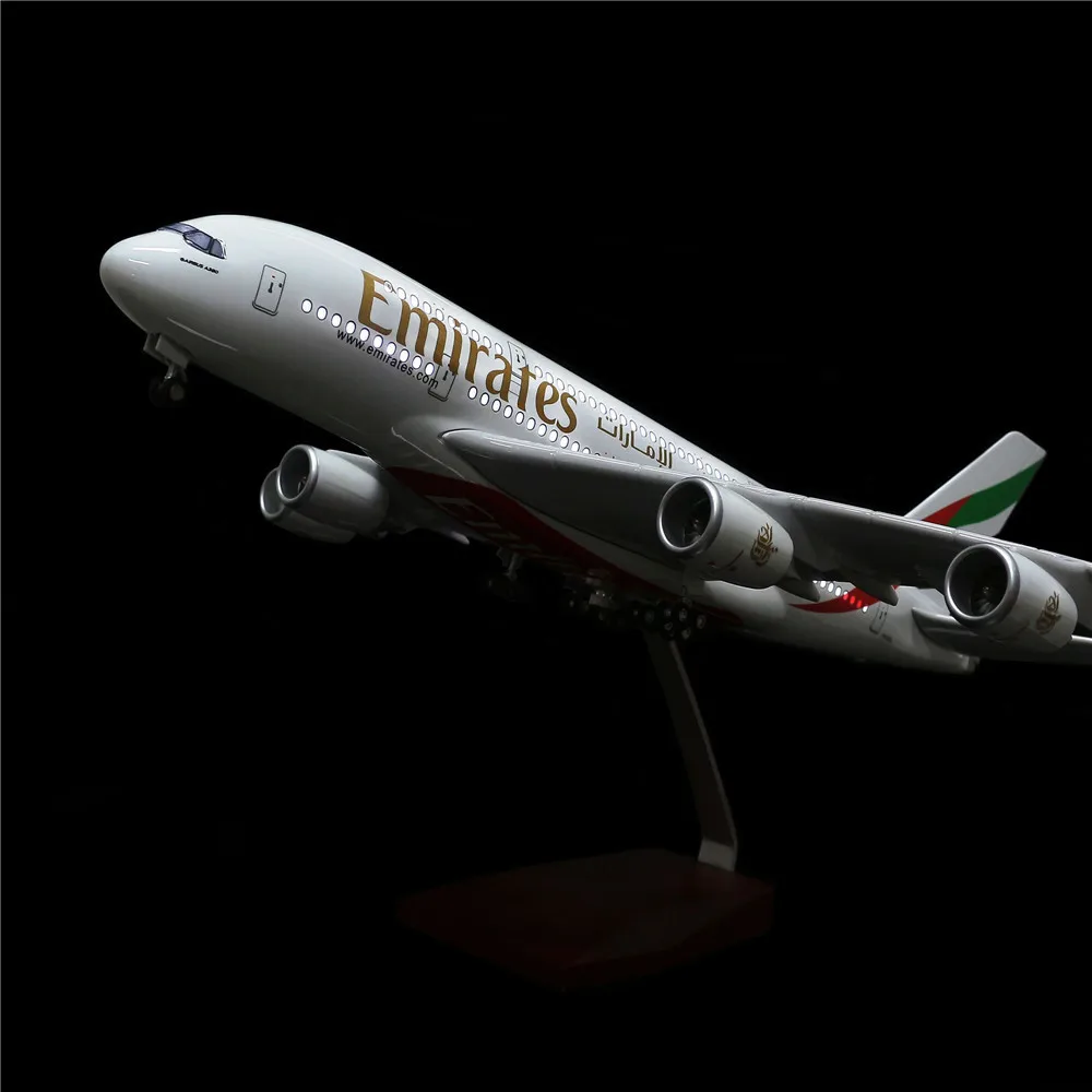46 см 1:160 Модель литого самолета Emirates Airbus 380 светодиодный светильник (Сенсорное или