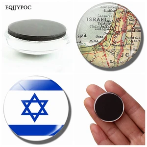 The State of Israel Flag 30 MM Fridge Magnet Tel Aviv-Yafo Map Glass Dome Magnetic Refrigerator Stickers Note Holder Home Decor