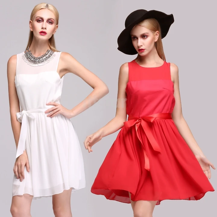 Stylish New Fashion Lady Women Party Dress Casual Sleeveless Chiffon O neck SV013507|dress up modern princess|dress crazydress birthday party games |