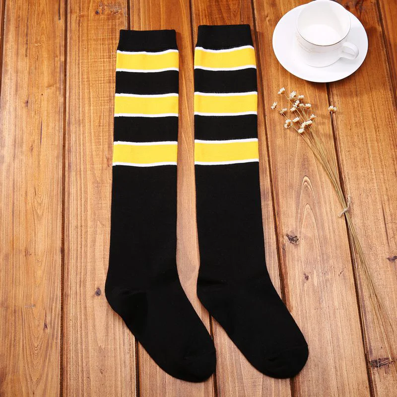 Новые женские девочек студенческие чулки высокого качества хлопка черный желтый