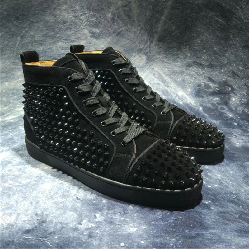 Nature Suede Leather Mens Sneakers Black Luxury Brand Rivets High Top Flats Casual Shoes Party Dress zapatos de mujer 48 | Обувь