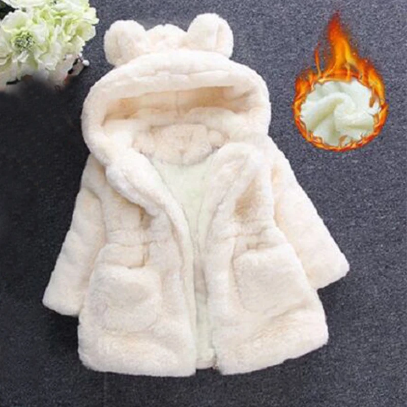 Snowsuit Faux Fur Fleece Coat Baby Hooded Solid Color Jacket Outerwear New Winter Baby Girls Clothes Pageant Warm Jacket
