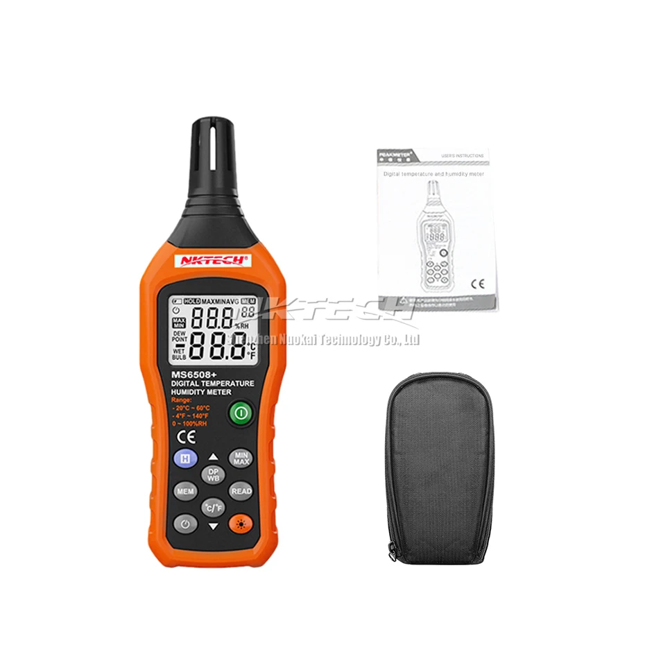 NKTECH MS6508+ цифровой измеритель температуры и влажности, термометр, гигрометр, метеостанция, барометр, точка росы, влажная лампа окружающей среды