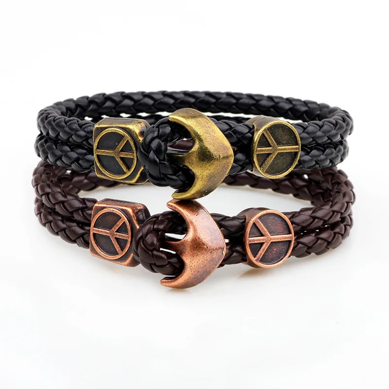 Hot new design fashion Serpentine 2 layer Leather Bracelet Jewelry stylish Peace anchor For wmen pulseiras de couro masculina | Украшения и