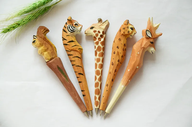 

Wooden craft pen classic wood carving animal pen hand carved wooden pen creative stationery ball pen