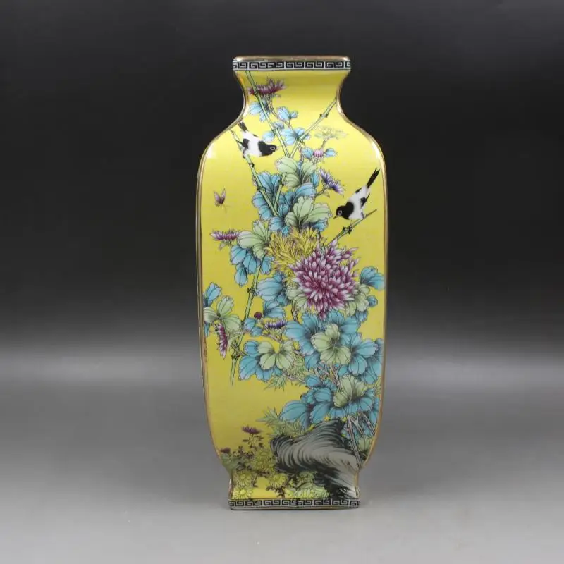 Qing Dynasty Qianlong painted gold enamel flowers and birds square vase antique old goods porcelain household furnishing antiq | Дом и сад