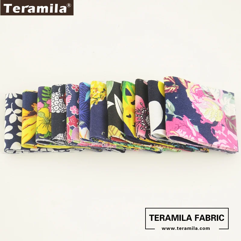 Teramila Cotton Poplin Tissue Deep Color Soft Jelly Rolls Strips Plain Fabric 12 Pcs/lot 5CMx50CM Quilting Patchwork Crafts|plain fabric|cotton