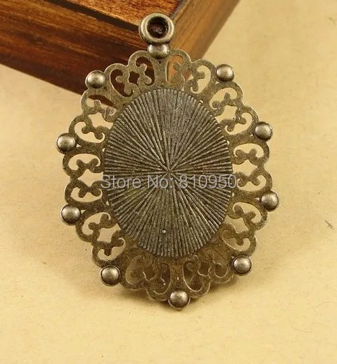 

40PCS 38*49MM inner:18x25mm Metal Antique Bronze/Silver Color Blank Flower Cameo Cabochon Pendant Jewelry Accessory Findings