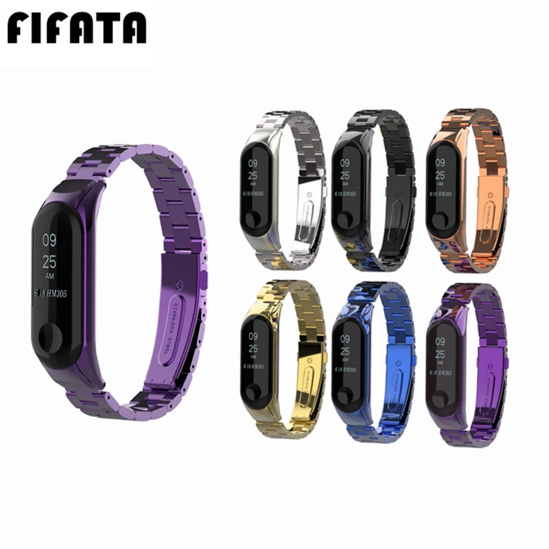 FIFATA Безвинтовой браслет из нержавеющей стали для Xiaomi Miband 3 металлический ремешок