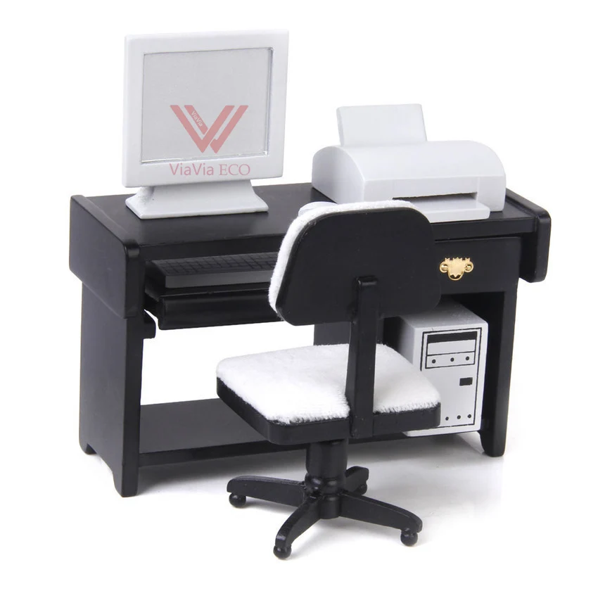 1/12 миниатюрная мебель для кукольного домика компьютерный стол стул принтер